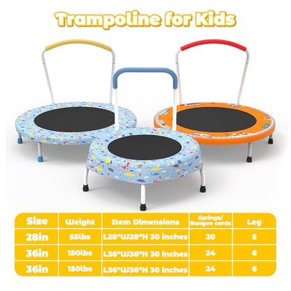 36" Mini Toddler Trampoline with Handles, Indoor Quiet Kids Trampoline with Super Safety Mat and Durable Steel Frame, Indoor/Outdoor - color: Light Blue Print