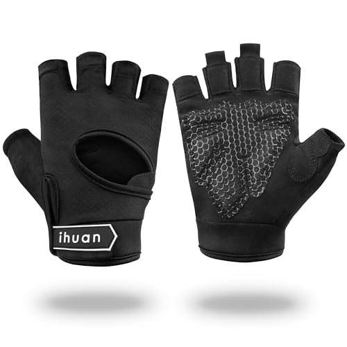 ihuan New Breathable Workout Gloves for Women & Men - No More Sweaty & Full Palm Protection Gym Exercise, Cycling， Fitness, Weightlifting, Pull-ups, Deadlifting, Rowing - color: Black, size: Large