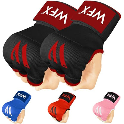 WFX Kids Junior Boxing Hand Wraps Inner Gloves Gel Padded Elasticated Padded Fist Under Gloves Pair Combat Sports for Young Fighters Gel Boxing Hand Wraps - color: Black / Red