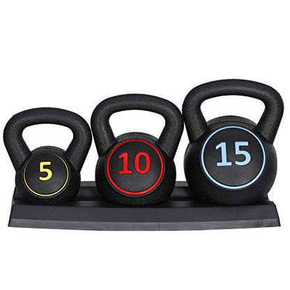 4-Piece Kettlebells Weights Set, Wide Grip Strength Training Soft Kettlebell, Exercise Fitness Concrete Weight, Full Body HIIT Workout, Weights for Women at Home 5 lbs 10 lbs 15 lbs and 20 lbs lb Dumbbells