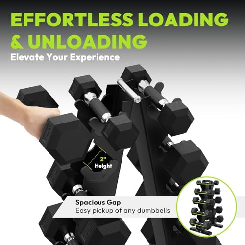 HANDBODE Hex Dumbbell Sets with Rack, 100-165 lb Rubber Encased Dumbbells for Strength Training, Exercise & Fitness, Home Gym Weight Set with Rack - style: 200 lb (10, 15, 20, 25, 30 lb) X 2 & Rack