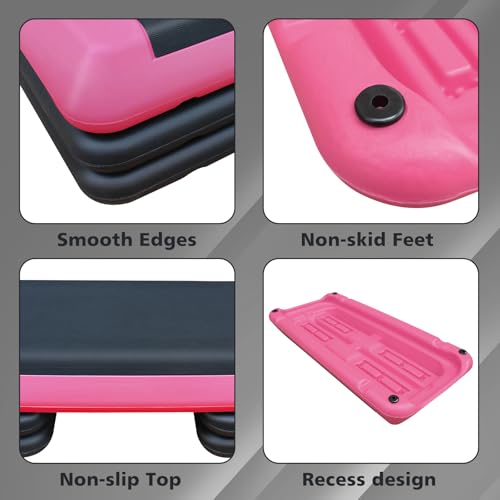 Adjustable Aerobic Step Platform Trainer, Pink and Black, 30x13.8 Inch, with 4 Risers, Non-Skid Rubber Feet - color: Pink and Black