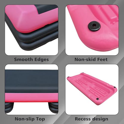 Adjustable Aerobic Step Platform Trainer, Pink and Black, 30x13.8 Inch, with 4 Risers, Non-Skid Rubber Feet - color: Pink and Black