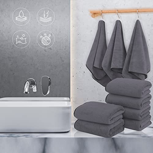 Silk Hemming Hand Towels for Bathroom - Quick Drying - Ultra Soft Microfiber Absorbent Towel for Bath Fitness, Gym, Shower, Hotel, and Spa - 16x28 Inch | Set of 6, Dark Grey