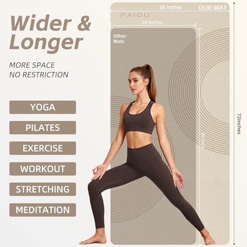 PAIDU Large Yoga Mat, 72" x 36" x 2/5"（10MM） Thick Non-Slip Exercise Mat, SGS-Certified POE Material, Ideal for Home Gym, Yoga, Pilates, Fitness Workouts & Floor Mat - color: Beige - Double C