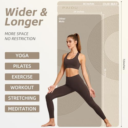 PAIDU Large Yoga Mat, 72" x 36" x 2/5"（10MM） Thick Non-Slip Exercise Mat, SGS-Certified POE Material, Ideal for Home Gym, Yoga, Pilates, Fitness Workouts & Floor Mat - color: Beige - Double C