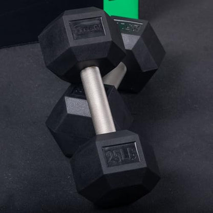 Titan Fitness Free Weights, Rubber Coated Hex Dumbbell, Straight Stainless Steel Handle, Strength Training, Full Body Workout - style: 35 pound Pair