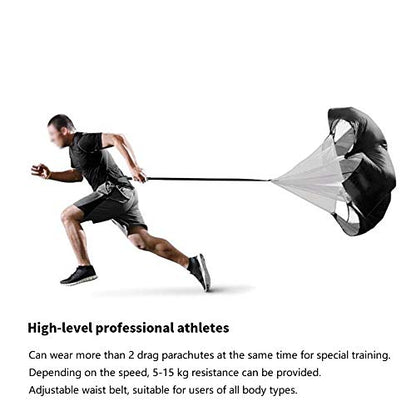 Professional Speed Resistance Training Parachute, 5 to 15kg Adjustable Drag Power Umbrella for Running, Strength and Agility Exercise Includes Carry Bag, Black