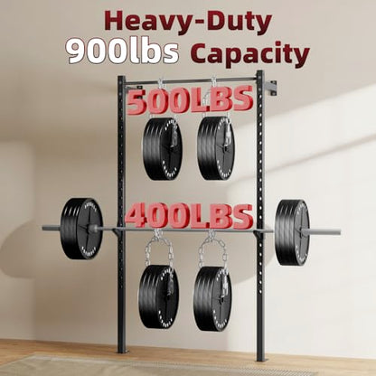 Wall Mounted Power Cage, 900lbs Squat Rack with Pull Up Bar for Home Gym, Space-Saving 2"x2" Pull-Up Station with Adjustable J-Hooks for Garage & Apartment