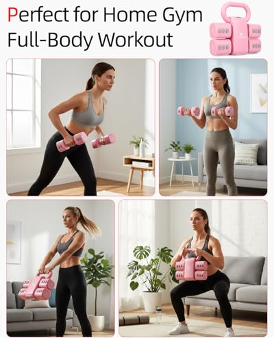 Abahub Dumbbell Set for Home Gym, 4 in 1 Adjustable Weights Dumbbells Set with Kettlebell Grip Converter for Women