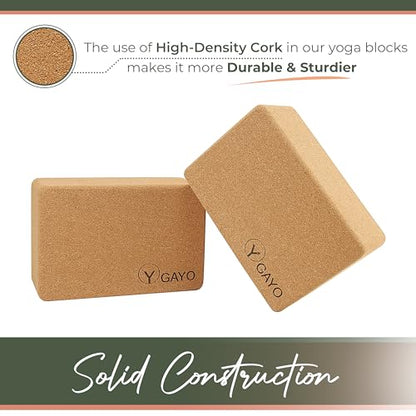 Y O Gayo Premium Cork All-in-One Yoga Essentials Kit -Large Cork Yoga Mat 5mm and Blocks Set with Carry Strap and Alignment lines, 10ft Stretch Strap, Your Ultimate Yoga Starter Set