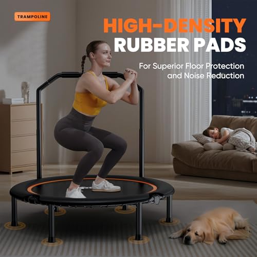 Zupapa Foldable Rebounder 48in, 550LBS Adjustable Handle Fitness Trampoline with Durable Bungees, Stable & Quiet Exercise Rebounder for Adults, Great Exercise Trampoline for Home/Gym Workout