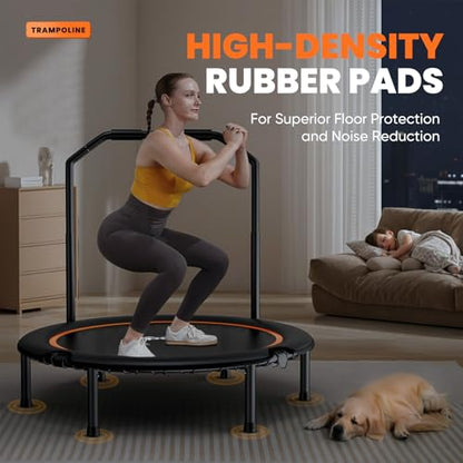 Zupapa Foldable Rebounder 48in, 550LBS Adjustable Handle Fitness Trampoline with Durable Bungees, Stable & Quiet Exercise Rebounder for Adults, Great Exercise Trampoline for Home/Gym Workout