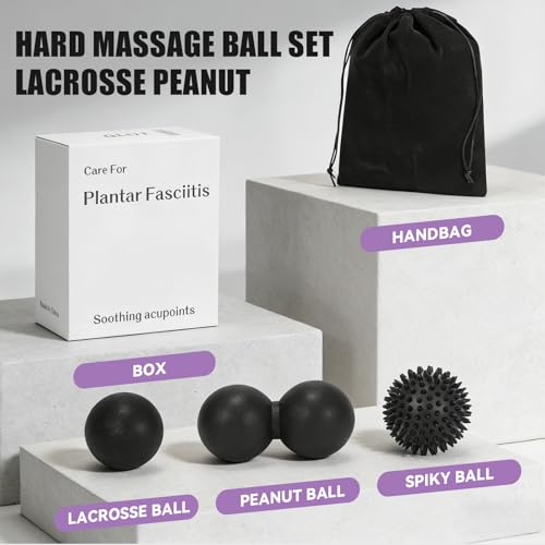3-in-1 Massage Ball Set, Peanut Ball & Spiky Ball & Lacrosse Ball for Yoga, Myofascial Release, Plantar Fasciitis Relief, Deep Tissue Massage for Back, Neck, Shoulder Pain
