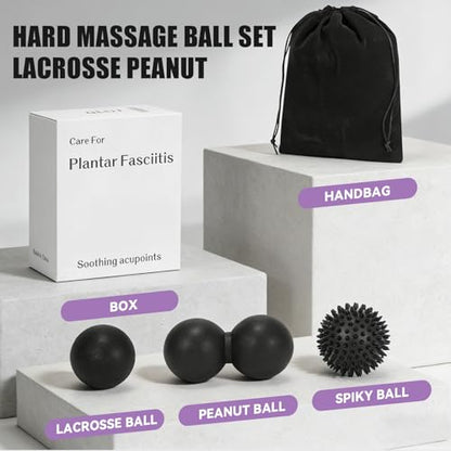 3-in-1 Massage Ball Set, Peanut Ball & Spiky Ball & Lacrosse Ball for Yoga, Myofascial Release, Plantar Fasciitis Relief, Deep Tissue Massage for Back, Neck, Shoulder Pain