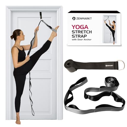 10-Loop Yoga Strap with Door Anchor – Stretch Strap for Flexibility, Deep Stretching, and Improved Balance – Perfect Yoga Accessory for All Fitness Levels - color: Silvery Grey