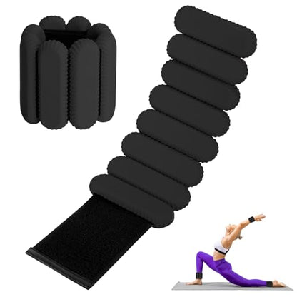 Wrist Ankle Weights for Women, Adjustable Ankle Weights Strength Training Silicone Bracelets Workout Wrist Ankle Weights for Men Women Yoga Running Dance Ankle Arm Leg Weights (2lb) - color: Black