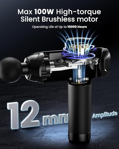 RENPHO Power+ Thermacool Deluxe Massage Gun with Heat and Cold, Fathers Day Dad Gifts, 12mm Amplitude Deep Tissue Percussion Massager with Charging Stand, App Controlled Guided Course, 6 Speeds - color: Tar Black