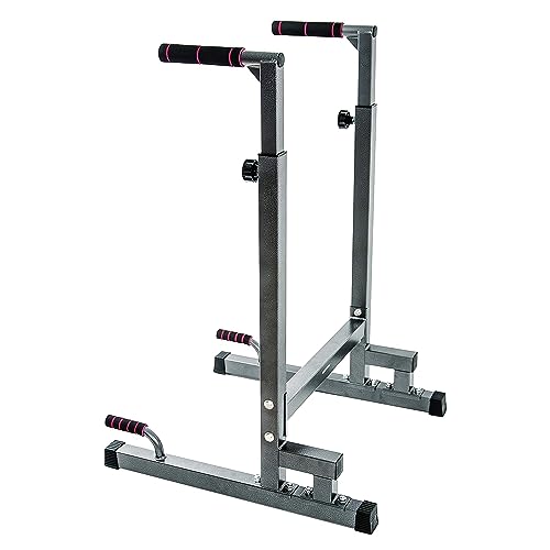 BalanceFrom Steel Frame Dip Station with Adjustable Height, 500 Pound Weight Capacity – Upper Body Workout Home Gym Equipment for Triceps, Push & Pull Ups, Leg Raises, and Bench Press - color: Gray