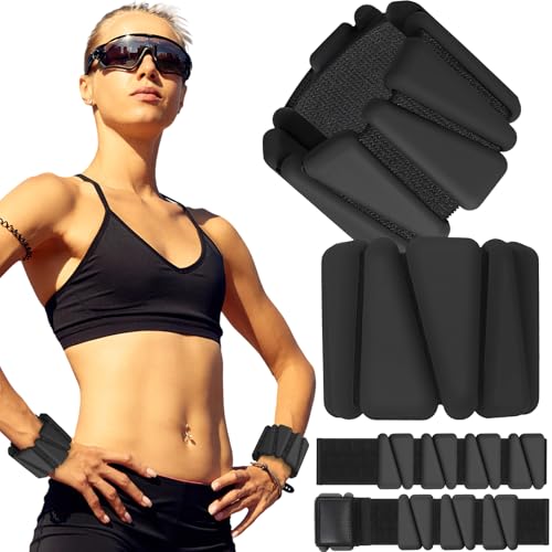 Pilates 2Lbs Each(Set of 4) Wrist Ankle Weights for Women, Wearable Arm Leg, Adjustable Weighted Wristbands Arm Leg Weights Suitable for Walking Swimming Running Yoga Gym - color: Black