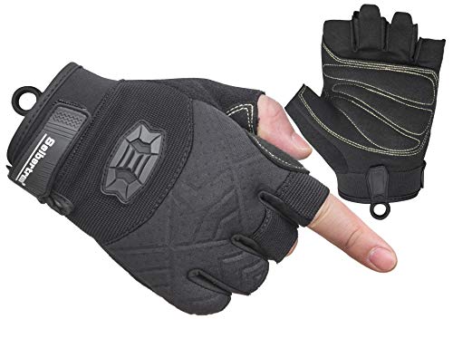 Seibertron Full or Half Finger Padded Palm Lightweight Breathable Climbing Rope Gloves for Climbers, Rock Climbing, Rescue, Adventure, Sailing, Kayaking, Outdoor Sports - color: 1/2 Finger Black, size: Small