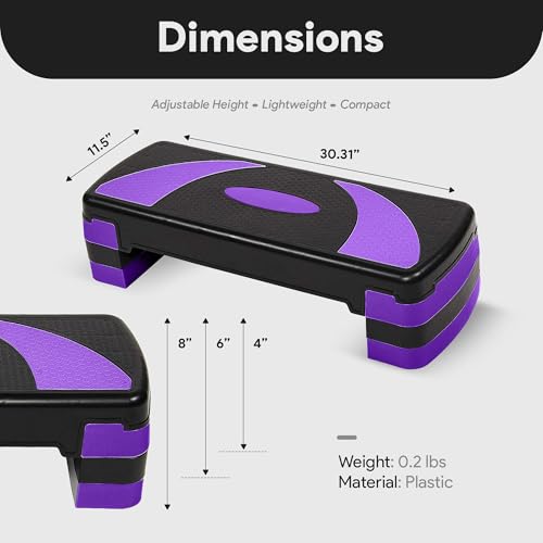 BalanceFrom 31-inch Aerobic Step Platform Trainer with 3 Adjustable Risers - color: Purple