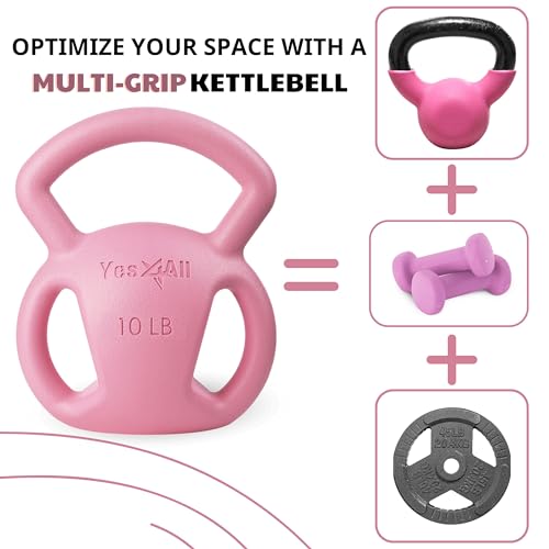 Yes4All Kettlebell, Strength Training Kettlebells for Women, Wide Multi-grip Textured Handle for Home Gym Exercises & Full Body Workout, Single 5–25 lb & Set of 10-15 lb - color: F. 10 - 15LB (Pink+Green), style: B. Combo