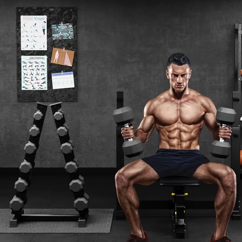 Hex Dumbbell Sets with Rack, 210LB (5-30Lb, 6 Pairs) Rubber Coated Dumbbell Weight Set and Storage Rack,Multiple Sizes Exercise & Fitness Dumbbells for Muscle Toning, Strength Building & Full Body Workout