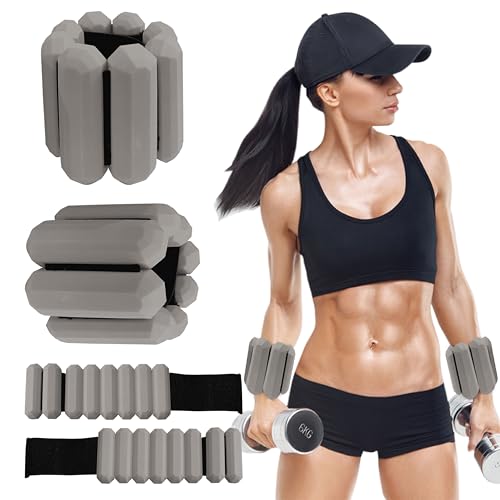 Patented Design Pilates Wrist and Ankle Weights for Women & Men - (1LBx2pc) Set of 2LBs Adjustable Silicone Weighted Bracelet Set for Gym, Yoga, Pilates, Cardio & Strength Training Wrist Weights for Women Wearable - color: Gray