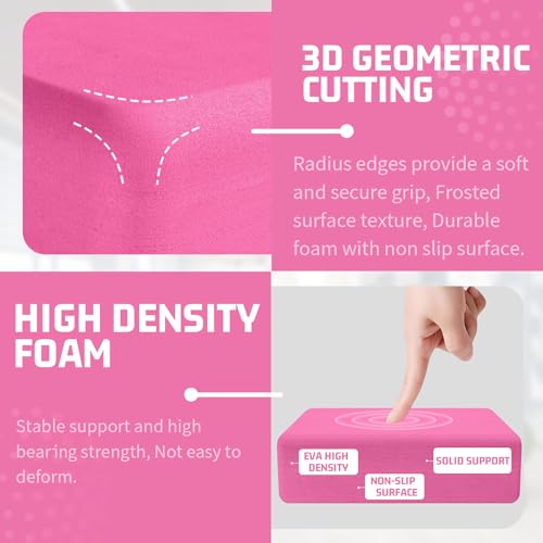 Yoga Blocks 2 Pack 3x6x9IN Foam Block Supportive Latex-Free with Rounded Edges, Non-Slip Exercise Blocks for Pilates, Meditation, Balance, Stretching and Deep Poses - color: 2Pack-RC-Pink