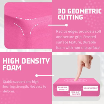 Yoga Blocks 2 Pack 3x6x9IN Foam Block Supportive Latex-Free with Rounded Edges, Non-Slip Exercise Blocks for Pilates, Meditation, Balance, Stretching and Deep Poses - color: 2Pack-RC-Pink
