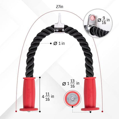 Yes4All Deluxe Tricep Rope Cable Attachment, 27 & 36 inch with 4 Colors, Exercise Machine Attachments Pulley System Gym Pull Down Rope with Carabiner - color: I. Tricep Rope Ergonomic