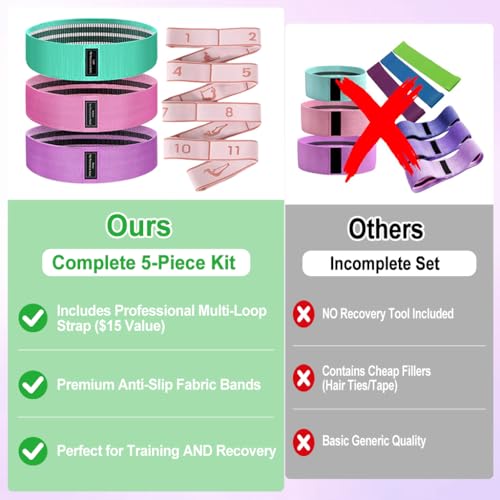 Fabric Resistance Bands for Working Out, Fabric Booty Bands for Legs and Butt with Stretching Strap Included, Non-Slip Glute Bands for Yoga Pilates Home Fitness