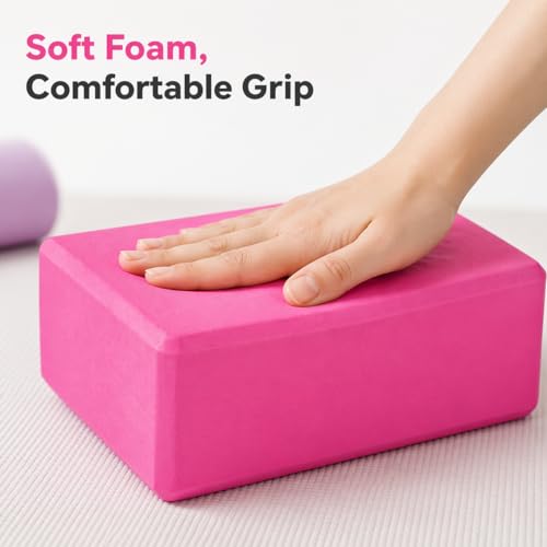 High Density EVA Foam Yoga Block Support and Stability for Stretching, Workout, Pilates at Home and Gym - color: Pink