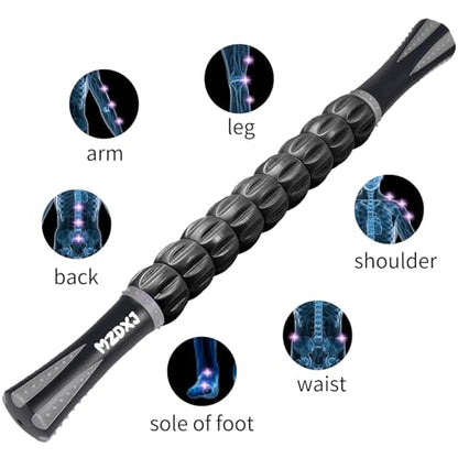 Muscle Roller Massage Roller Stick- Deep Tissue Fascia Blaster for Myofascial Pain Relief, Lymphatic Drainage & Body Sculpting, Handheld Physical Therapy & Recovery Tool (Gray black-18 inch) - color: Gray Black