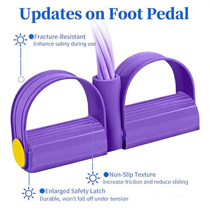 6-Tube Purple Pedal Resistance Band, Portable Home Gym Exercise Equipment for Abdominal, Leg & Arm Training, Yoga Pilates Pull Rope with Foam Handles
