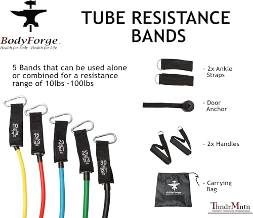 BodyForge Resistance Bands, Exercise Bands, Resistance Bands for Working Out, Work Out Bands with Handles for Men and Women Fitness, Strength Training Home Gym Equipment - size: 4 Pack