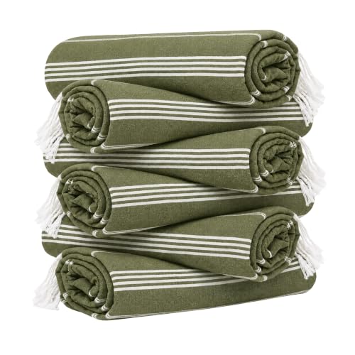 HAVLULAND Turkish Beach Towels, Set of 12, Oversized 72"x40" - Army Green - color: Olive Green, size: 12 Pack