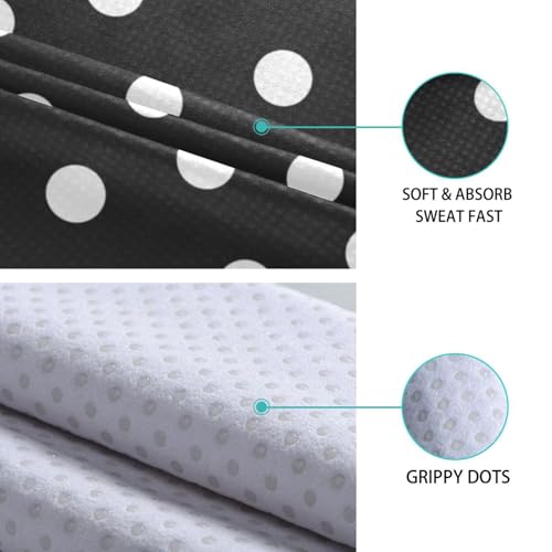 Black and White Polka Dot Yoga Mat Towel, Non-Slip Sweat Absorbent Lightweight Yoga Towel for Hot Yoga, Pilates, Fitness and Workout, Travel 72" x 27" Machine Washable