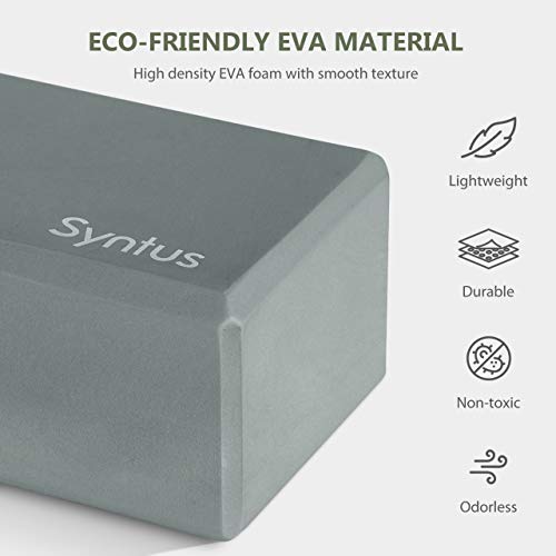 Syntus Yoga Block and Yoga Strap Set, Soft Non-Slip Yoga Blocks 9×6×4 inches, 8FT Metal D-Ring Strap for Yoga, General Fitness, Pilates, Stretching and Toning - color: Grey