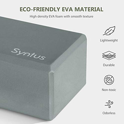Syntus Yoga Block and Yoga Strap Set, Soft Non-Slip Yoga Blocks 9×6×4 inches, 8FT Metal D-Ring Strap for Yoga, General Fitness, Pilates, Stretching and Toning - color: Grey
