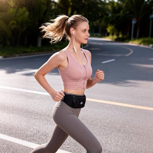 Simptech Running Belt Bag - Lightweight Reflective Waist Fanny Pack for Men Women, Quick-Dry 3-Pocket Running Gear with Phone Holder for Hiking Cycling Travel Essentials (Black)