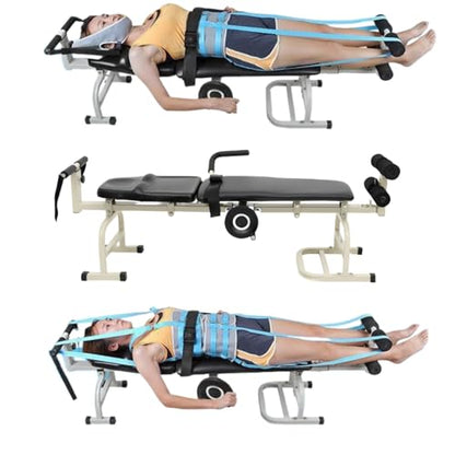 Lumbar Traction Bed, Cervical Spine Stretcher Machine Adjustable Length, Back Stretcher Traction Spinal Decompression Devices Therapy Massage Table, Black