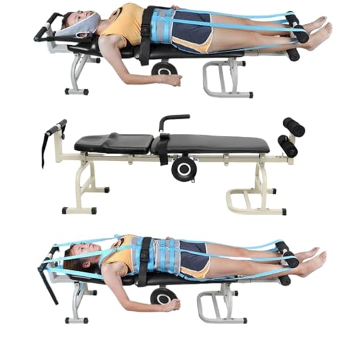 Lumbar Traction Bed, Cervical Spine Stretcher Machine Adjustable Length, Back Stretcher Traction Spinal Decompression Devices Therapy Massage Table, Black