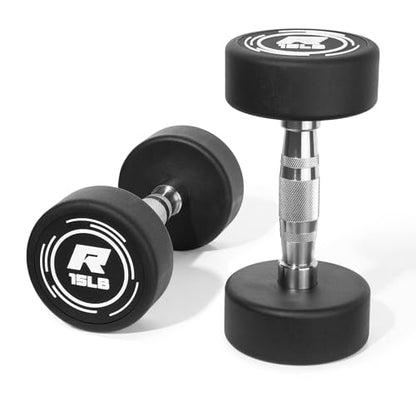 RitFit 5-250 LBS PVC Encased Round Dumbbell sets with Knurled Handle and Optional Rack, Strength Training Equipment for Home Gym - style: 15LB×2