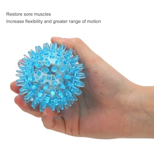 Agatige 2PCS 7CM Spiky Massage Balls, Strength Recovery Exercise Ball, Hollow Soft Stress Reflexology, Stress Relief Massage Ball for Hand Wrist (Transparent Blue, 2PCS) - size: 2PCS
