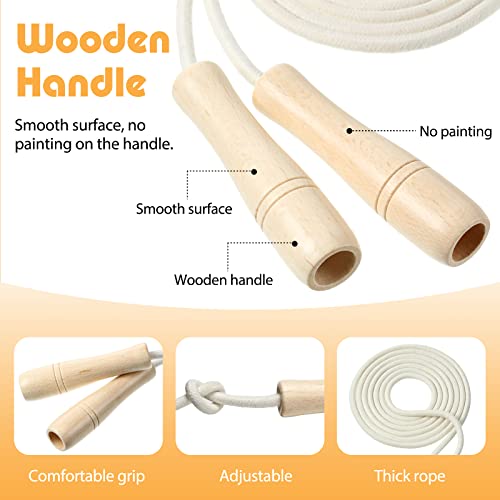 4 Pcs Jump Ropes for Kids with Wooden Handle Cotton Braided Adjustable Skipping Rope for Exercise Fitness Jumping Rope for Children Boys Girls Students Preschooler Outdoor Fun Activity