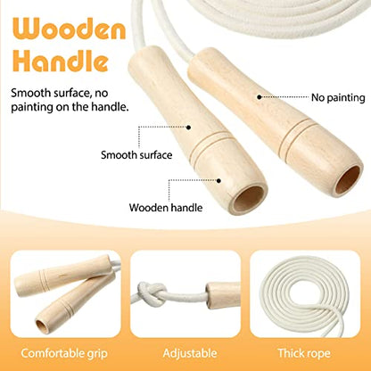 4 Pcs Jump Ropes for Kids with Wooden Handle Cotton Braided Adjustable Skipping Rope for Exercise Fitness Jumping Rope for Children Boys Girls Students Preschooler Outdoor Fun Activity