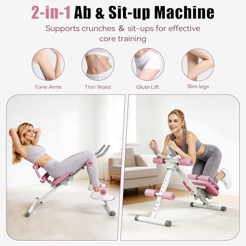 Multifunctional Ab Machine, Crunch & Sit-Up Core Trainer, Adjustable Ab Trainer with Knee & Back Support, Foldable, Full Body Workout Equipment for Home Gym