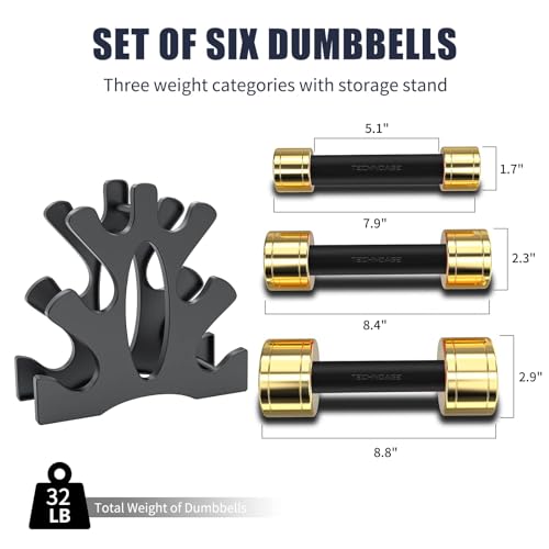 TECHNOAGE Round Dumbbell Sets with Steel Handle, Odorless Neoprene rubber Handle Cover - color: Black-6PC